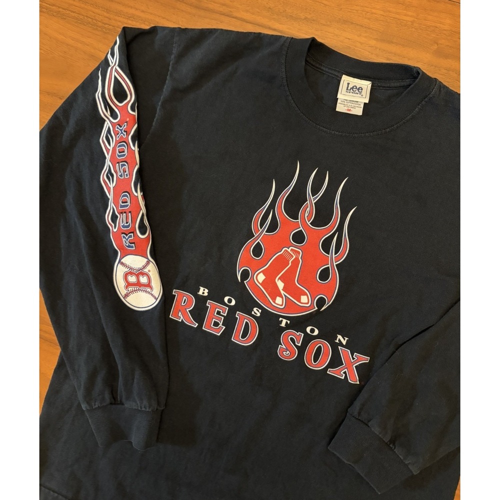 Vintage Boston Red Sox Flames Shirt 2004 Mens S/M Long Sleeve Lee Sport Y2K